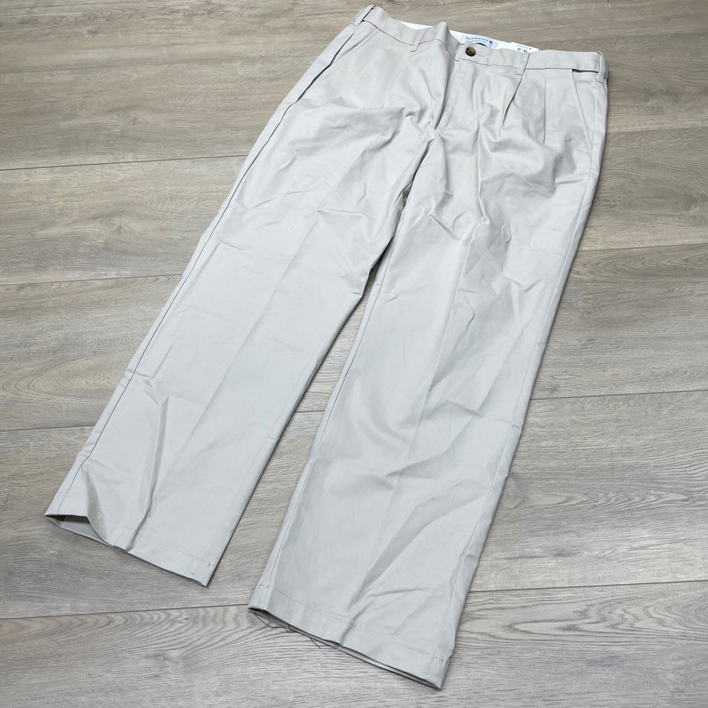 Saddlebred Traveler Pants Mens 38x29 Beige Pleated Comfort Flex No Iron Chinos